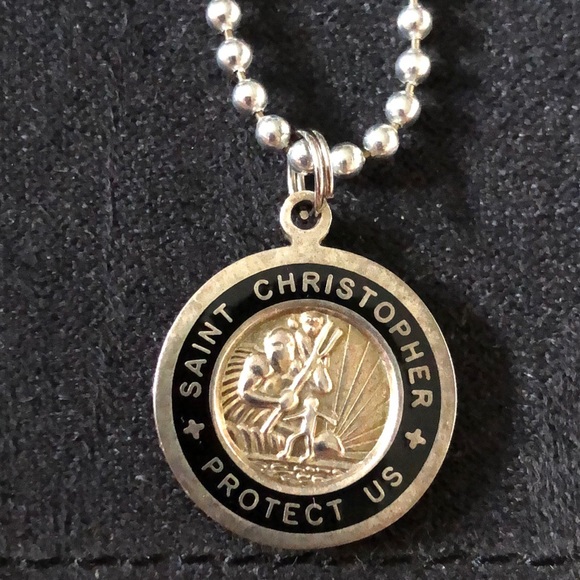 24” Surfer Style Saint Christopher Pendant Necklace. Silver Plated Copper NWT - Picture 3 of 10